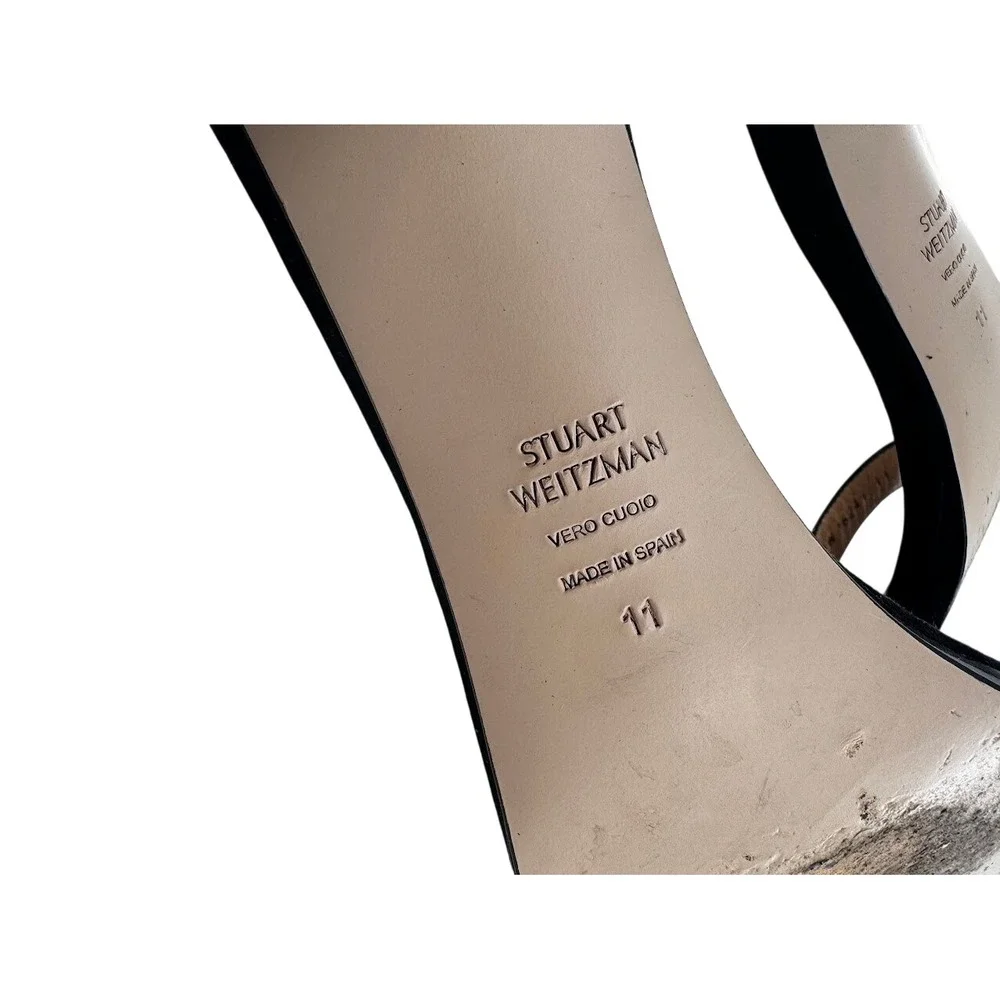 Stuart Weitzman NearlyNude Black Suede Block Heel 80MM Ankle Strap Sandals 11